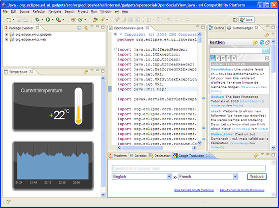 Screenshot of Eclipse with OpenSocial gadgets